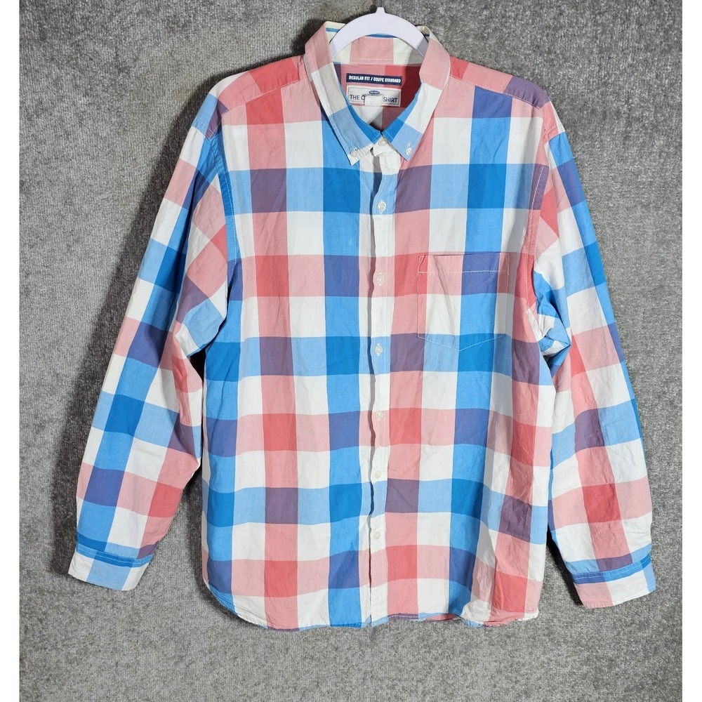 Old Navy The Classic Shirt Mens Size XL Blue Pink White Regular Fit Button Down